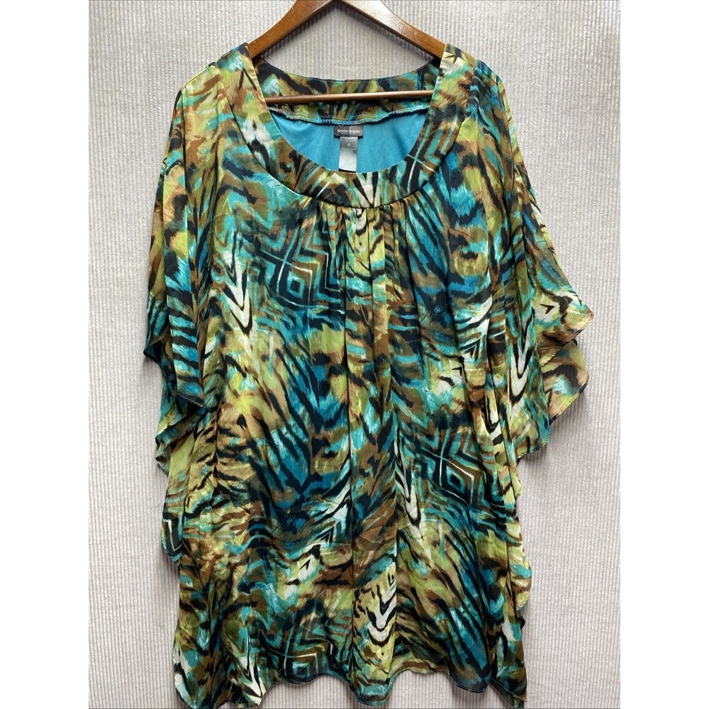 Bisou Bisou Kimono Dress Shirt 6 Lined Teal Green Animal Print Belt Missing